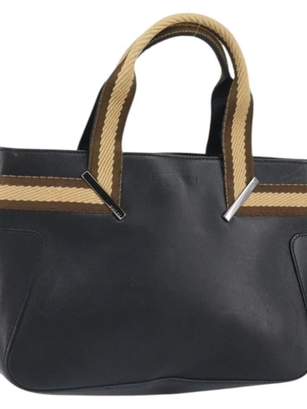 GUCCI Sherry Hand Bag Leather outlet Black Silver 000 0860 Auth am10737